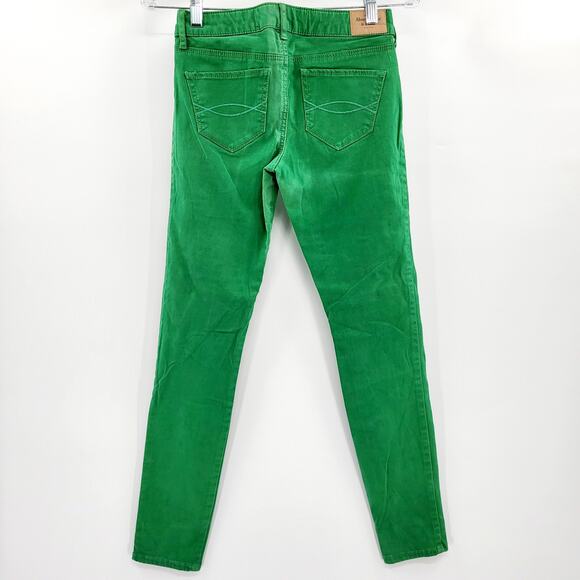 Abercrombie & Fitch Bright Green Cotton Blend Textured Skinny Jeans Women’s Sz 0 - Picture 2 of 9